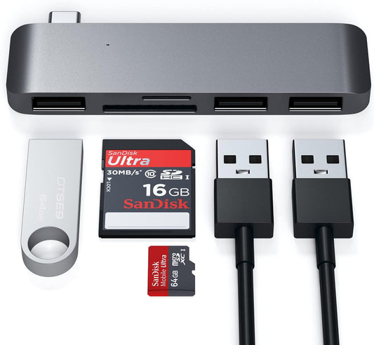 Aluminum Type-C USB 3.0 3-In-1 Combo Hub Adapter - 3 USB 3.0 Ports and Micro/Sd Card Reader - Compatible with 2022 Ipad Air M1, 2021 Ipad Pro M1, 2020 Macbook Pro/Air M1 (Space Gray)